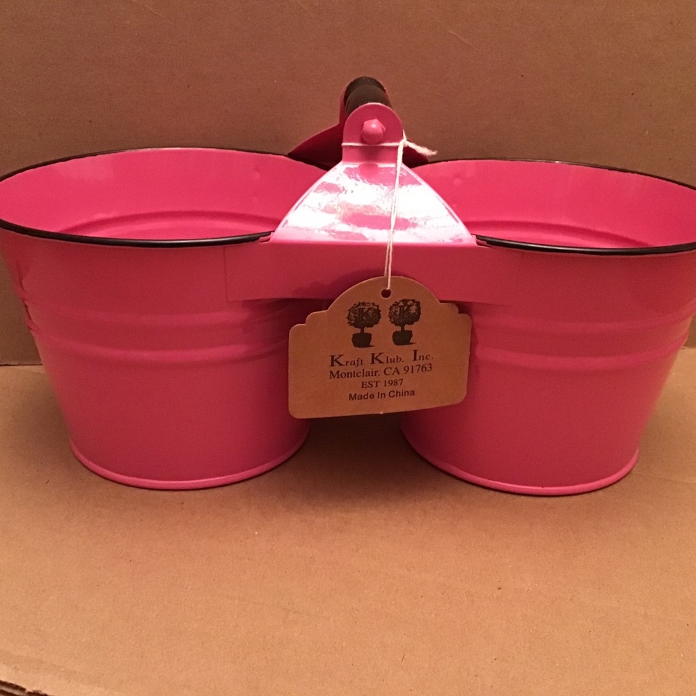 Pink Enamel Twin Flower Pot NWT